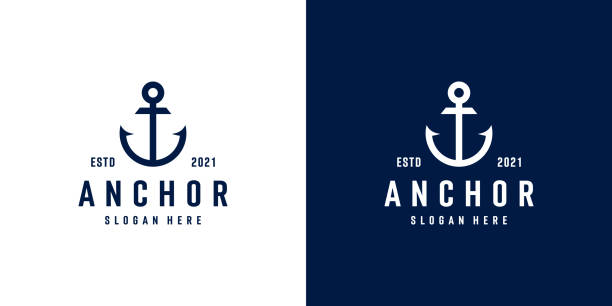 ilustraciones, imágenes clip art, dibujos animados e iconos de stock de diseño del logotipo del sello marino náutico de anclaje - anchor harbor vector symbol