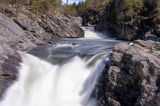 Pollfossen waterfall on the Framruste River, Innlandet, Norway