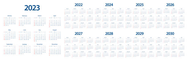 stockillustraties, clipart, cartoons en iconen met calendar 2022 2023 2024 2025 2026 2027 2028 2029 2030 week start sunday corporate design planner template. - april 2023