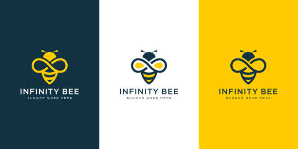 Honey bee   with golden infinity line art style and business card design Honey bee   with golden infinity line art style and business card design bee stock illustrations