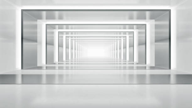 istock Abstract empty corridor with light. Futuristic white space interior design. 3d illustration 1330833803