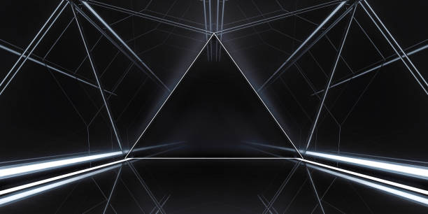 istock Abstract Triangle Spaceship corridor. Futuristic tunnel with light. Future interior background, sci-fi science concept. 3d rendering 1330833953