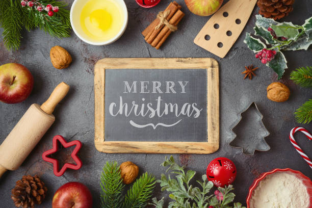 istock Christmas holiday cooking and baking background with kitchen utensils, iingredients and ornaments 1330835514