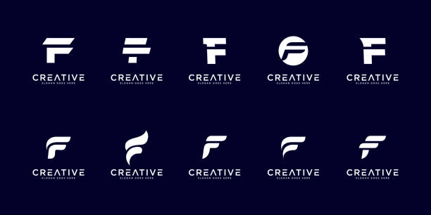 ilustrações de stock, clip art, desenhos animados e ícones de set of initial letter f   design template. icons for business of luxury, elegant, simple - f