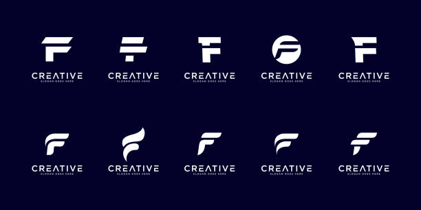 набор начальных букв f шаблон дизайна логотипа. иконы для бизнеса роскоши, элегантные, простые - letter f stock illustrations