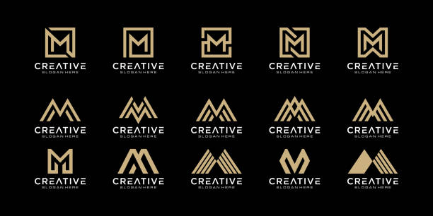 satz von initialen buchstabe m abstraktes logo vektordesign - buchstabe m stock-grafiken, -clipart, -cartoons und -symbole