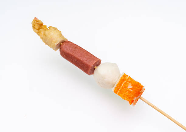 istock Sausages and fish ball on a bamboo stick. 1330837586