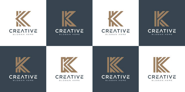 illustrazioni stock, clip art, cartoni animati e icone di tendenza di set di iniziali lettera k disegno vettoriale astratto - letter k immagine
