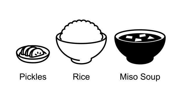 日本食、米、味噌汁、大根の漬け物。 - 漬物点のイラスト素材／クリップアート素材／マンガ素材／アイコン素材