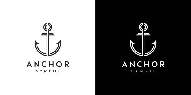 앵커 해상 씰 로고 디자인 - anchored stock illustrations