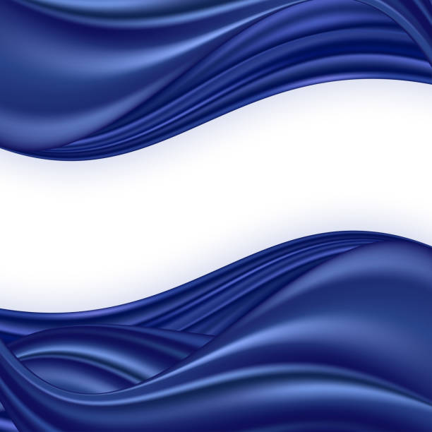 ilustrações de stock, clip art, desenhos animados e ícones de blue satin wave background. shiny swirl border for design, smooth silk fabric texture. vector illustration - royal blue