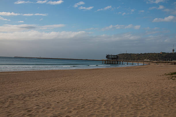 istock Pier Leading into Sea with Bluff in Background 1330847578