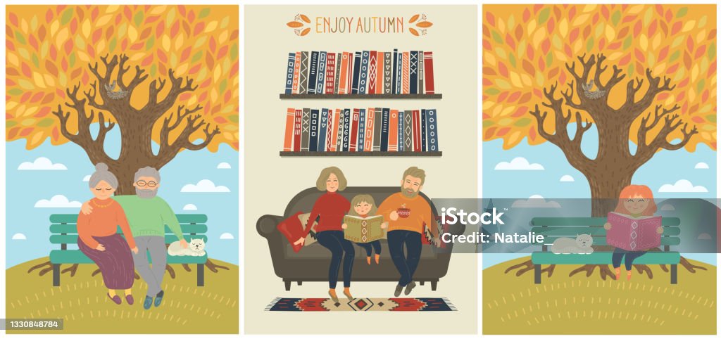 가을 아이에 대한 스톡 벡터 아트 및 기타 이미지 - 아이, 가을, 읽기 - Istock