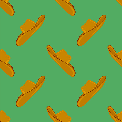 American Hat Icon Isolated on Green Background. Seamless Pattern.
