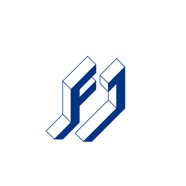 istock F and J - Monogram or logotype. Isometric 3d font for design. FJ - 2-letter code. Outline fonts. Three-dimension letters. 1330855067