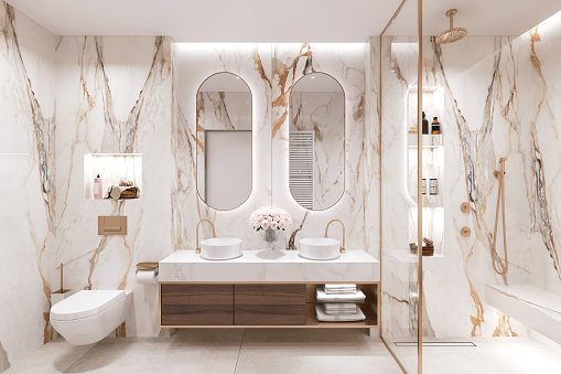 Luxurious bathroom interior render