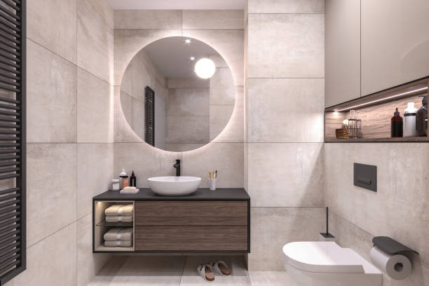 современный интерьер ванной комнаты - tile bathroom tiled floor marble стоковые фото и изображения