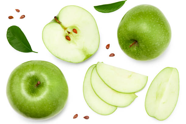 istock green apple with slices isolated on a white background. top view. clipping path 1330859082