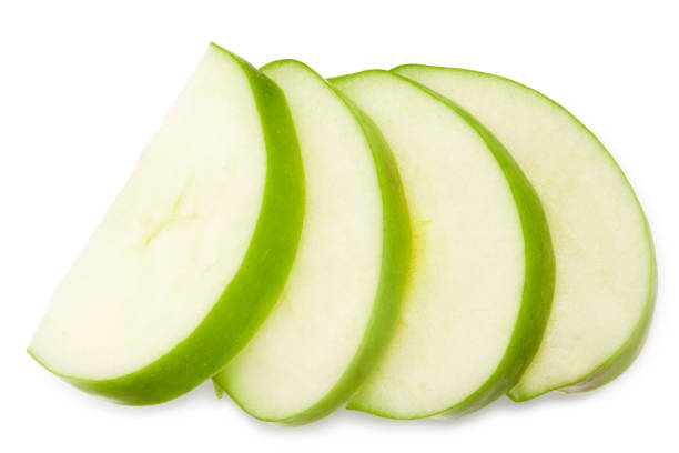 istock green apple with slices isolated on a white background. top view. clipping path 1330859150