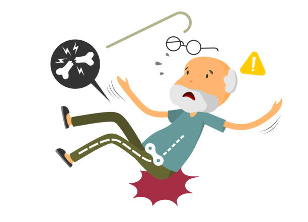 old man falling down and get bone fracture cartoon character. This illustration can be used for the web, apps, posters, banners, etc. bathroom clipart stock illustrations