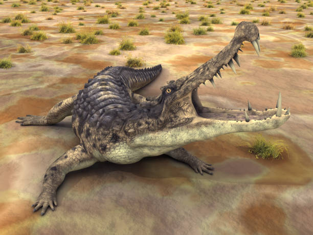 istock Prehistoric crocodile Kaprosuchus in a landscape 1330860018