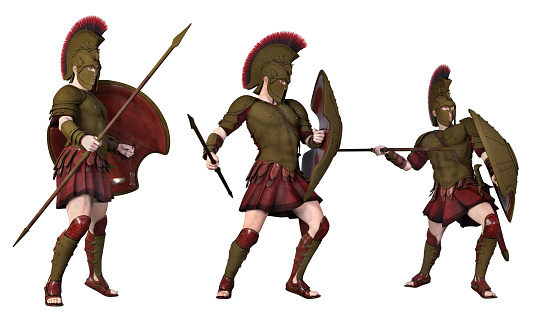 Computer generated 3D illustration with Spartan warriors from ancient Greece isolated on white background