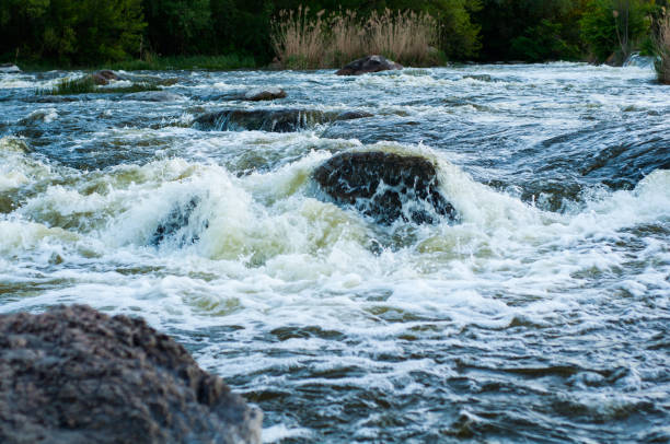 istock Rocky fast river. Running water, flowing with rapids, vertical photo 1330862351