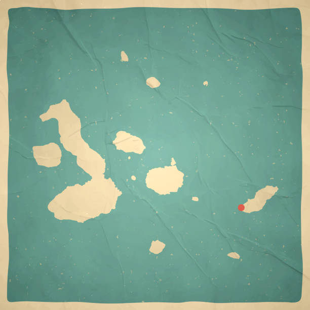 Map of Galapagos Islands in a trendy vintage style. Beautiful retro illustration with old textured paper (colors used: blue, green, beige and red). Vector Illustration (EPS10, well layered and grouped). Easy to edit, manipulate, resize or colorize. Vector and Jpeg file of different sizes.