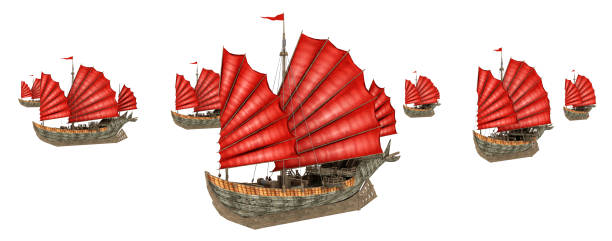 istock Chinese junk ships isolated on white background 1330863196