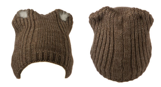 istock Women's knitted hat isolated on white background.brown hat 1330866300