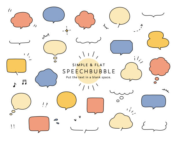 A set of illustrations of simple speech bubbles and decorations such as hearts and stars. A set of illustrations of simple speech bubbles and decorations such as hearts and stars.
An illustration with elements such as frames, clouds, thinking, and hand-drawn. thought bubble stock illustrations
