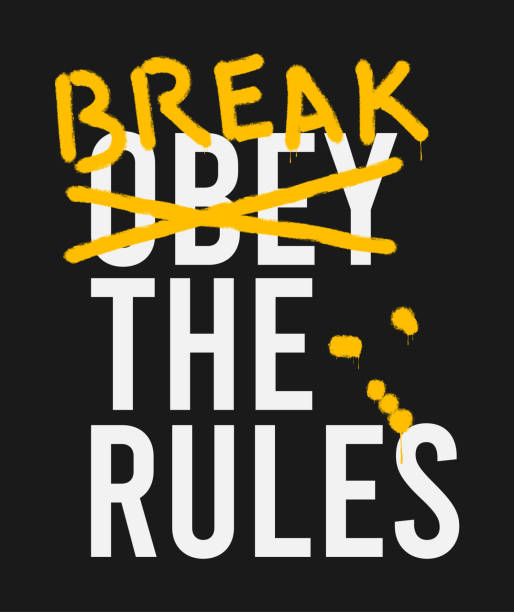 Break the rules - t-shirt design with spray paint graffiti text. Typography graphics for slogan tee shirt in urban street style. Vector Break the rules - t-shirt design with spray paint graffiti text. Typography graphics for slogan tee shirt in urban street style. Vector illustration. pics of a letter t in cursive stock illustrations