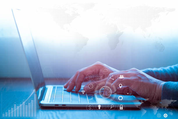 istock Digital marketing technology on network communication. Businessman hands working with laptop computer on office desk. Analysis strategy data online connection. Business finance social media concept. 1330872659