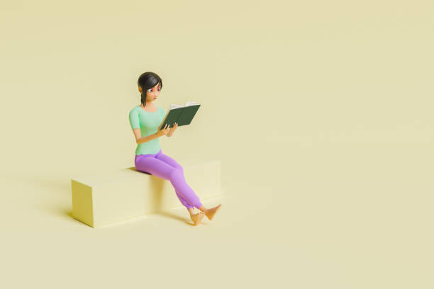 istock girl sitting reading a book. stylized 3d character 1330874188