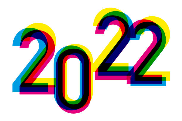 ilustrações de stock, clip art, desenhos animados e ícones de greeting card, 2022, dynamic and multicolored to symbolize the energy of a company. - printers ornament