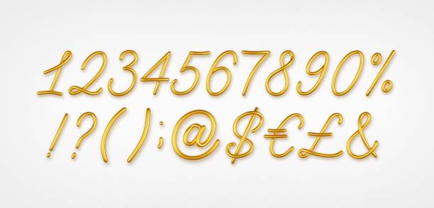 złoto realistyczne numery 3d, symbole i znaki walutowe izolowane na jasnym tle. - question mark number exclamation point ampersand stock illustrations