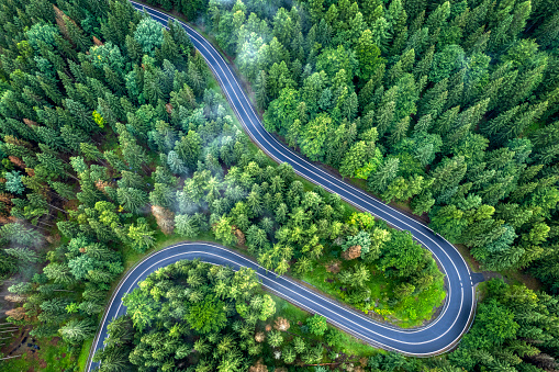 winding mountain road (drone view)