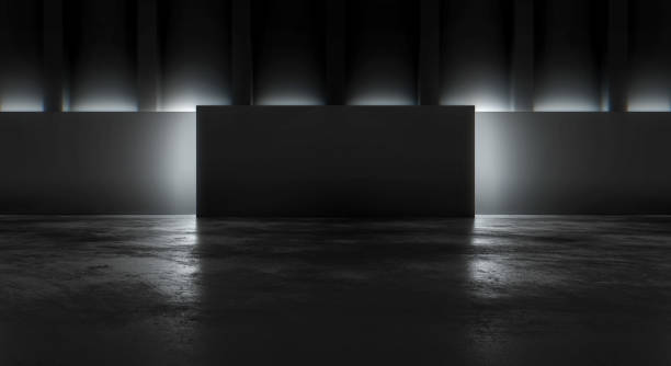 istock Empty Modern gallery interior concrete floor with blank decorative wall. Museum and exhibition background concept. 3D Rendering 1330879546
