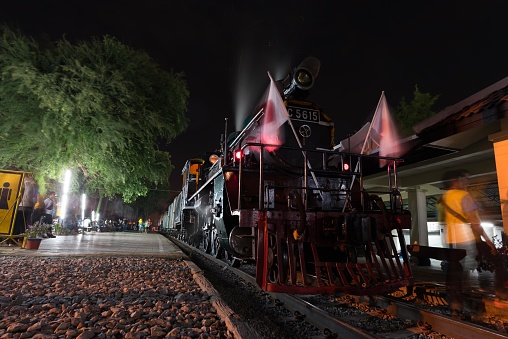 Kanchanaburi, Thailand, 6 Dec 2015, A steam train used in a historical show around the 