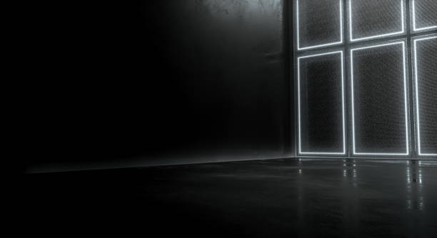 istock Futuristic abstract background glowing lines and reflection, Neon Light Shapes On Empty Black Concrete Space. 3D Rendering. 1330879833