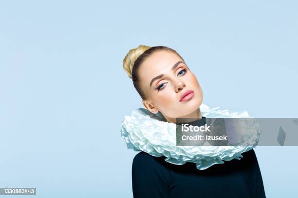 Portrait Of Woman Wearing Neck Ruff Stock Photo - Download Image Now - Neck Ruff, Collar, Actor