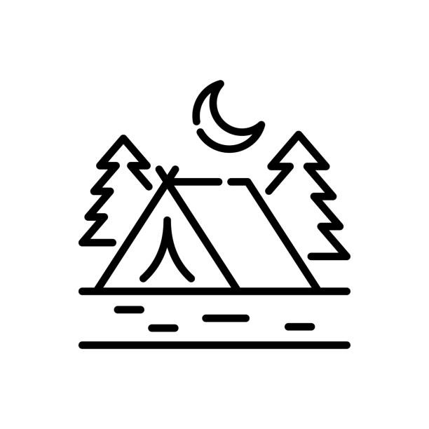 ilustrações de stock, clip art, desenhos animados e ícones de campsite vector outline icon style illustration. eps 10 file - douro