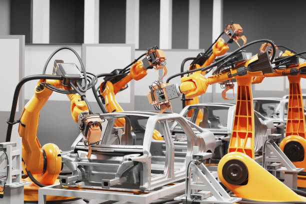 istock Automobile production line using robots to work in smart factories. 3d Illustration 1330888965