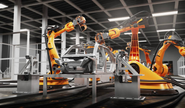 istock Automobile production line using robots to work in smart factories. 3d Illustration 1330889068