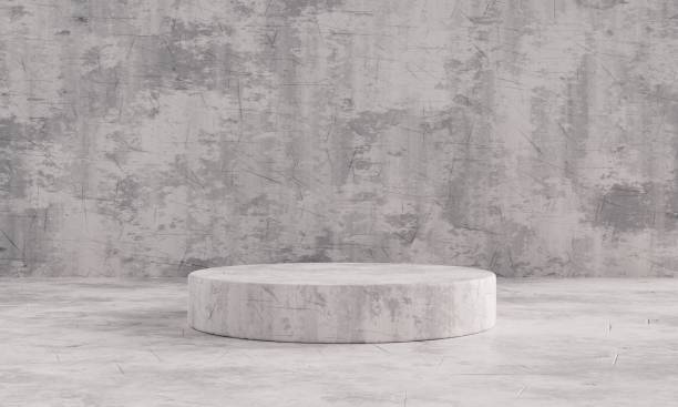 istock Black and white stone pattern single product stage podium for presentation mockup template. Showroom and abstract interior concept. Geometry exhibition stage mockup concept. 3D illustration rendering 1330891068