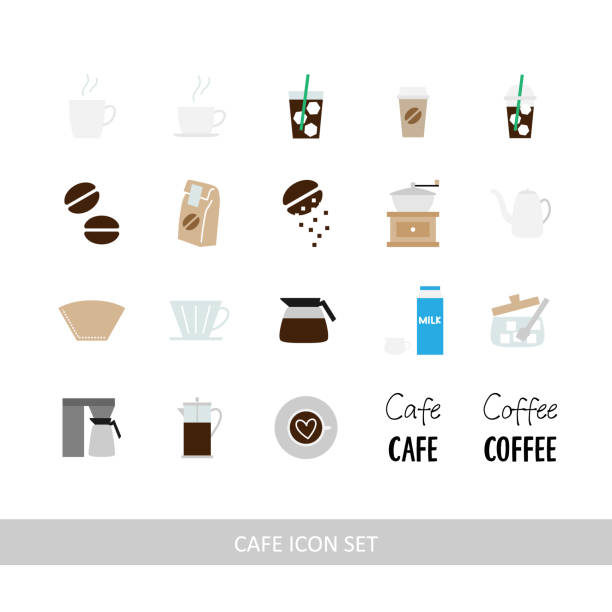 Coffee and cafe illustration icon set (white background, vector, cut out) Coffee and cafe illustration icon set (white background, vector, cut out) coffee filter stock illustrations