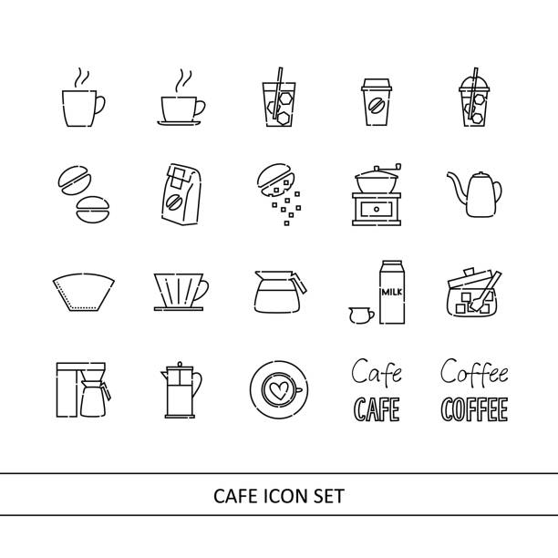 Coffee and cafe illustration icon set (white background, vector, cut out) Coffee and cafe illustration icon set (white background, vector, cut out) coffee filter stock illustrations