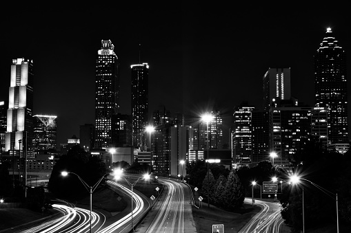 Downtown Atlanta Skyline and Traffic in a Monochrome Image