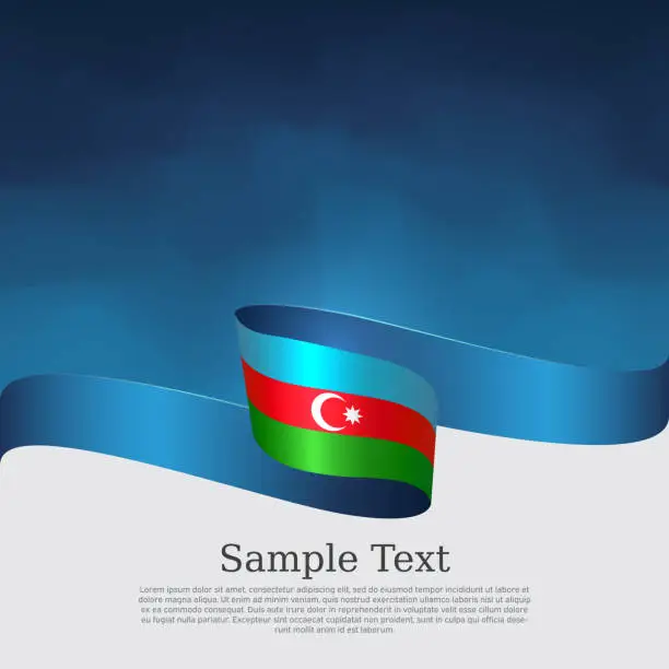 Vector illustration of Azerbaijan flag background. Azerbaijani  flag wavy ribbon on blue white background. National patriotic poster. Vector tricolor brochure design. State banner of azerbaijan, cover, flyer