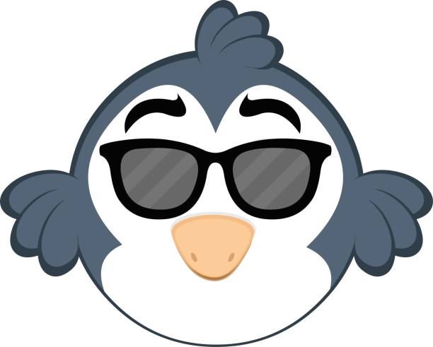 ilustraciones, imágenes clip art, dibujos animados e iconos de stock de animación ilustración de emoticonos vectoriales de la cabeza de un pájaro con una expresión alegre, con gafas de sol - cute wild animals animals and pets keen eyesight